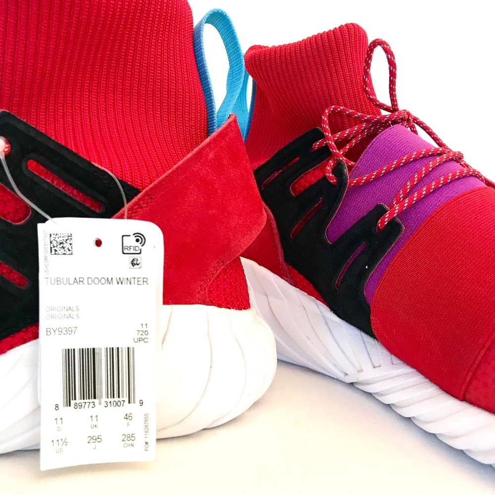 NEW adidas TUBULAR DOOM WINTER Shoes Red Size 11.5 - Picture 3 of 7